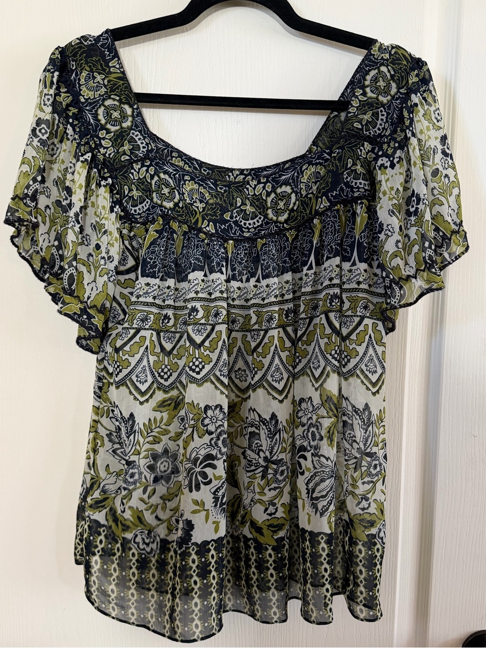 Vintage I.C.E Floral Boho Embroidered Peasant Top. Sz L